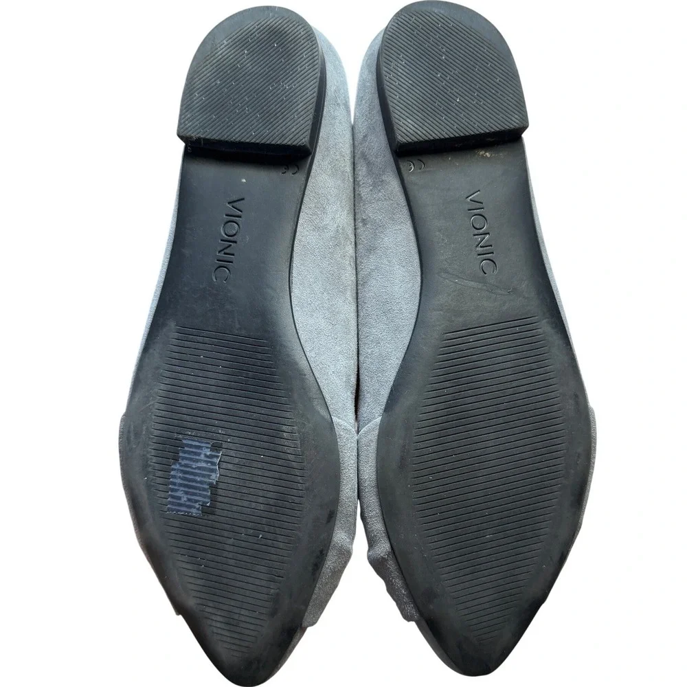 Vionic Gramercy Flats Women Sz 8 Grey Suede‎ Pointed Toe Bow Comfort Ballet Arch